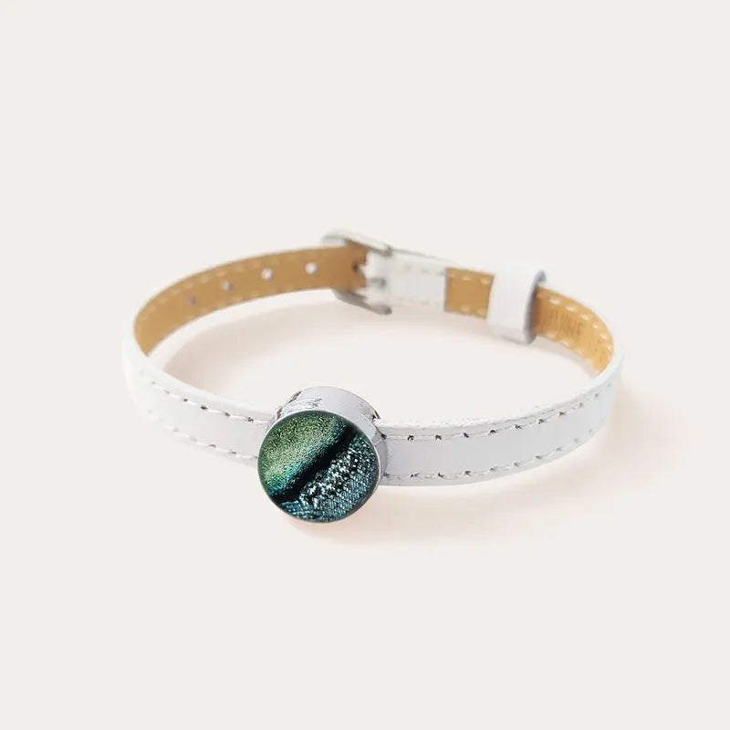 Bracelet en cuir blanc avec Murano vert pour femme oryna