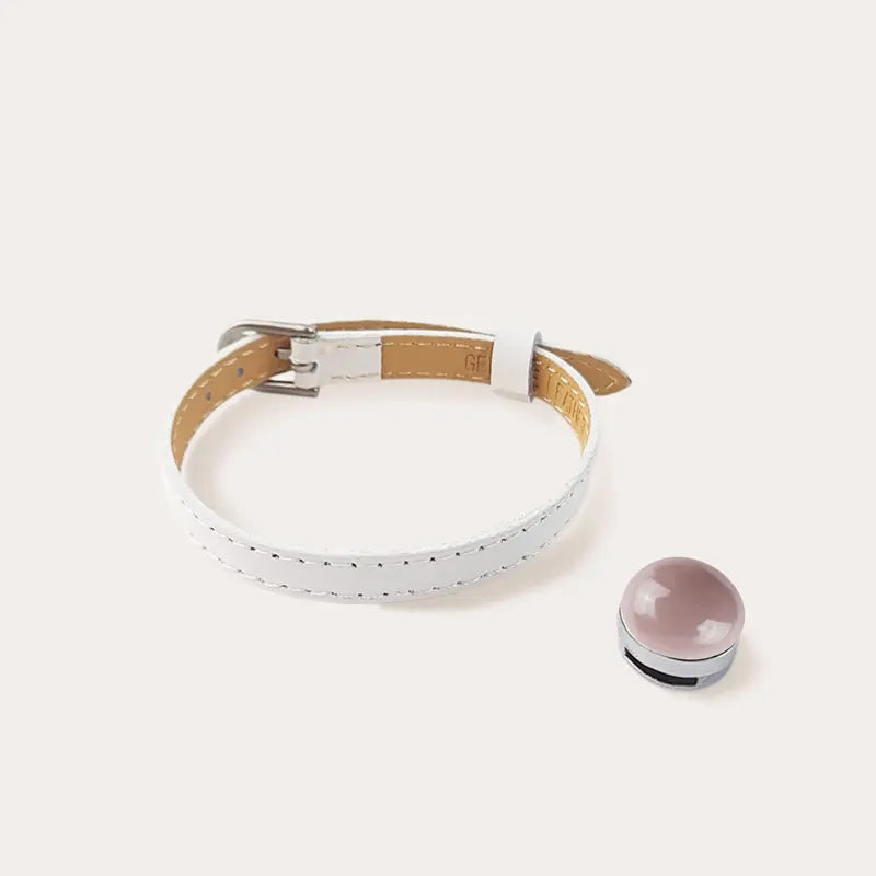 Bracelet en cuir pour femme blanc avec accent rose roselite