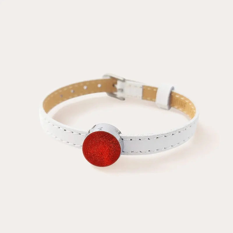 Bracelet en cuir blanc avec verre de Murano rouge pour femme flambesia