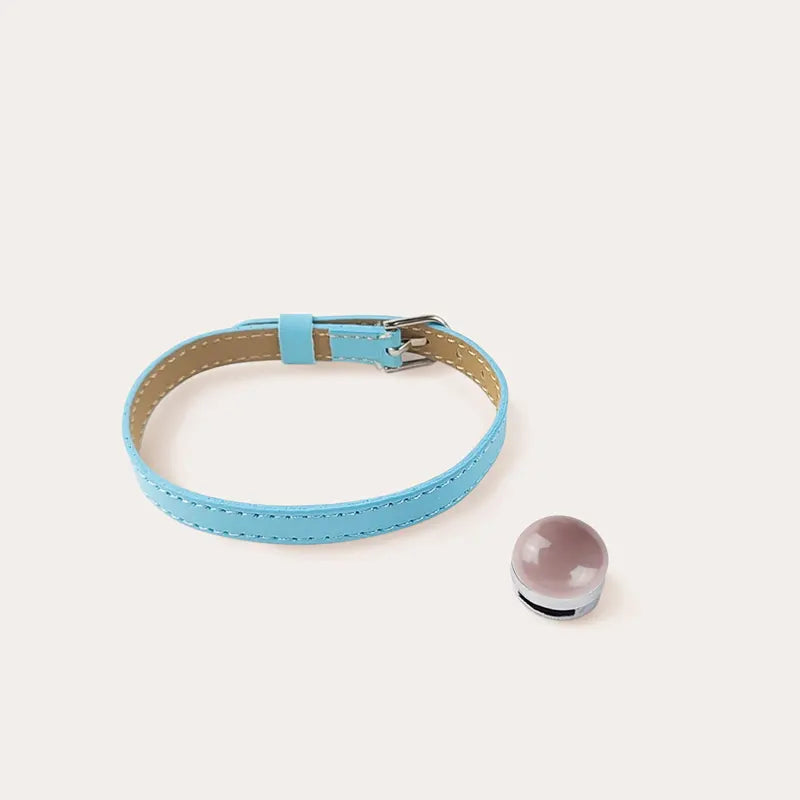 Bracelet en cuir bleu de créateur bijoux rose pour femme roselite