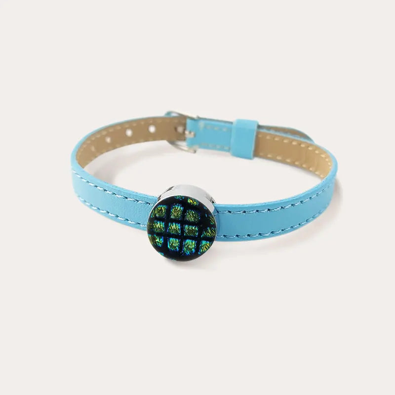Bracelet en cuir bleu de fabrication française vert pour femme charmella