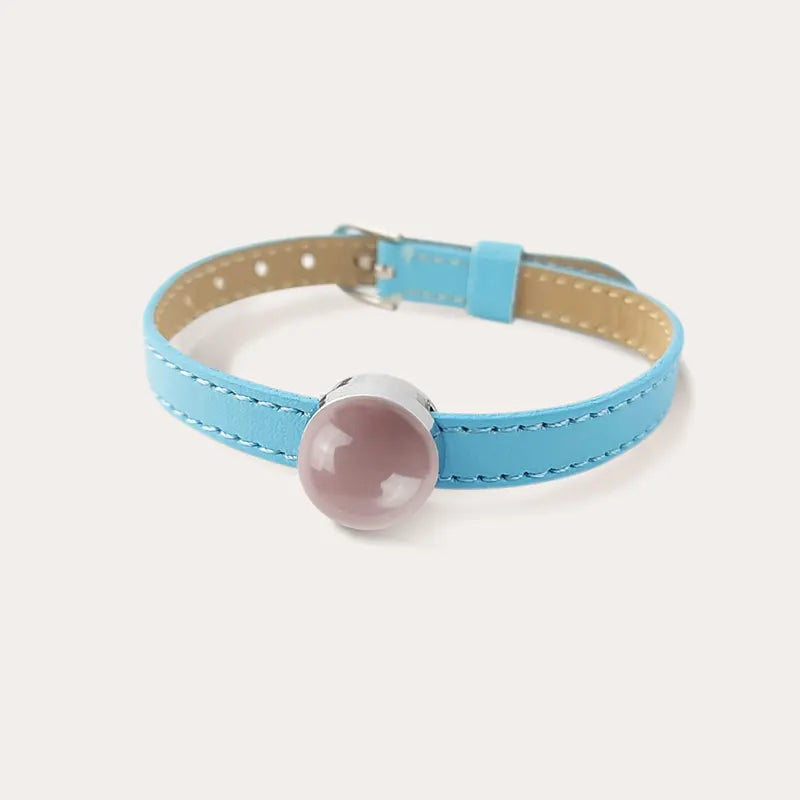 Bracelet en cuir bleu avec manchette rose pour femme roselite
