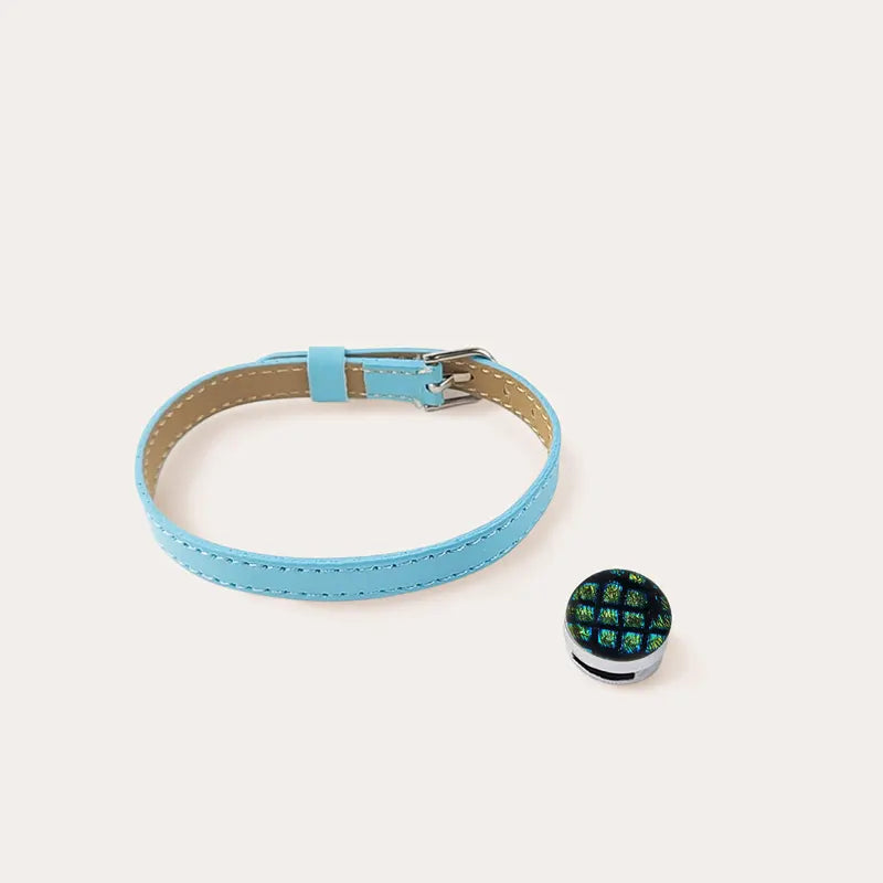 Bracelet en cuir bleu avec manchette vert pour femme charmella