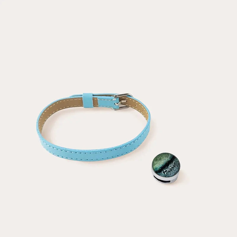 Bracelet en cuir bleu avec verre de Murano vert pour femme oryna