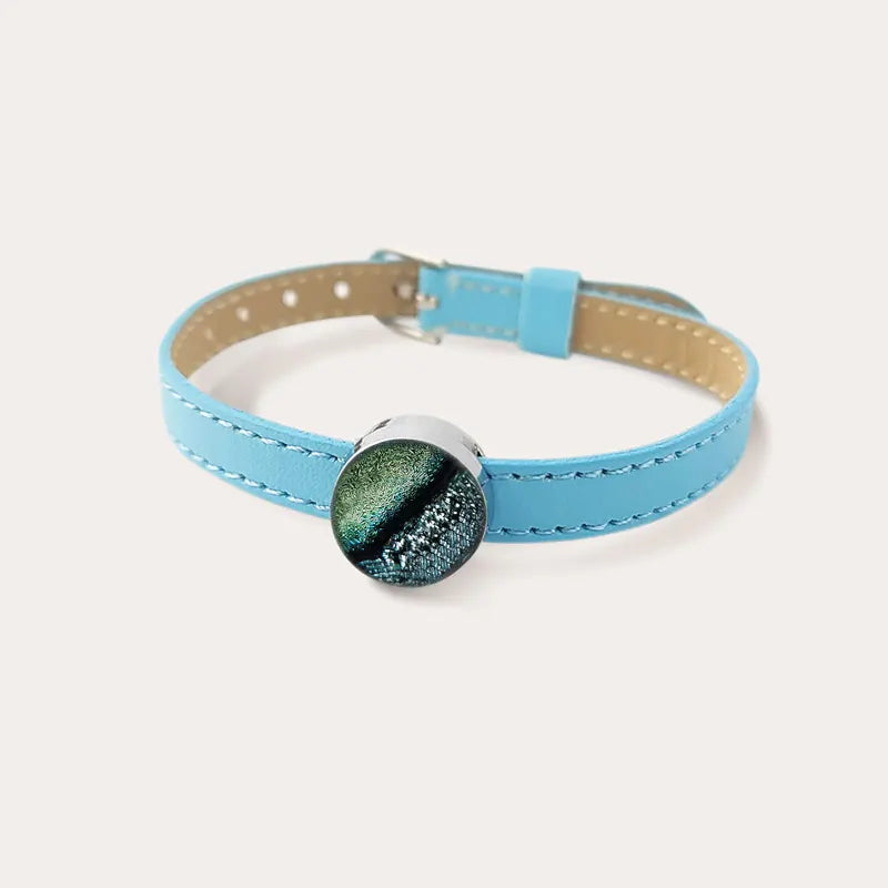 Bracelet en cuir bleu avec verre vert pour femme oryna