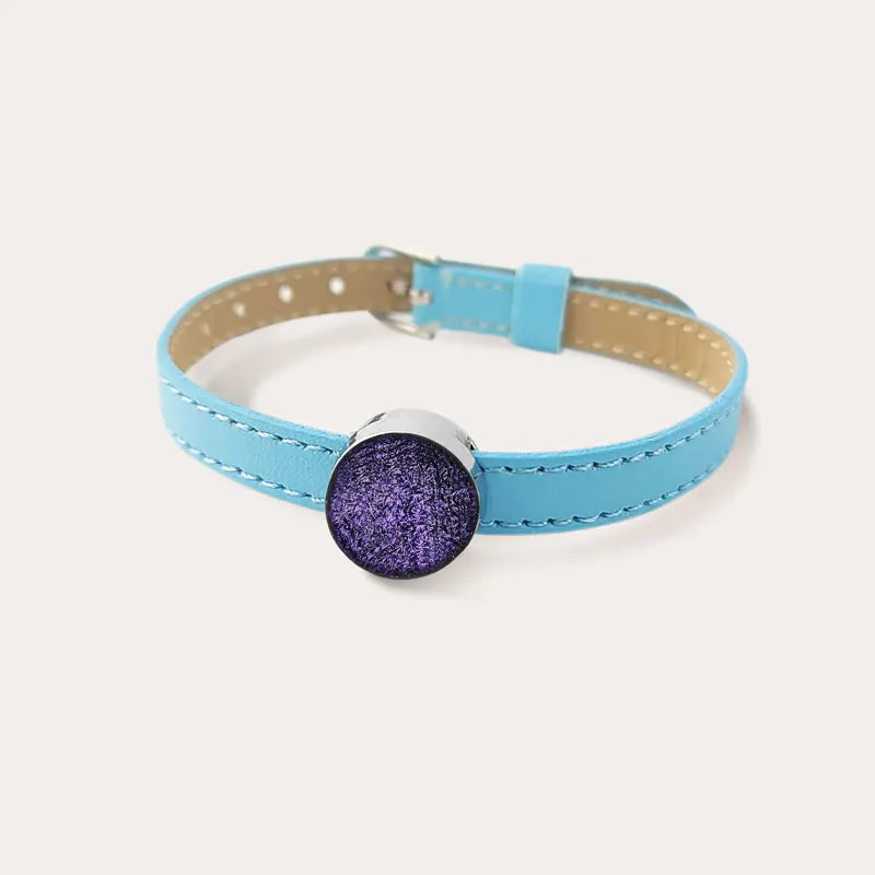 Bracelet en cuir bleu avec verre violet pour femme lilalune