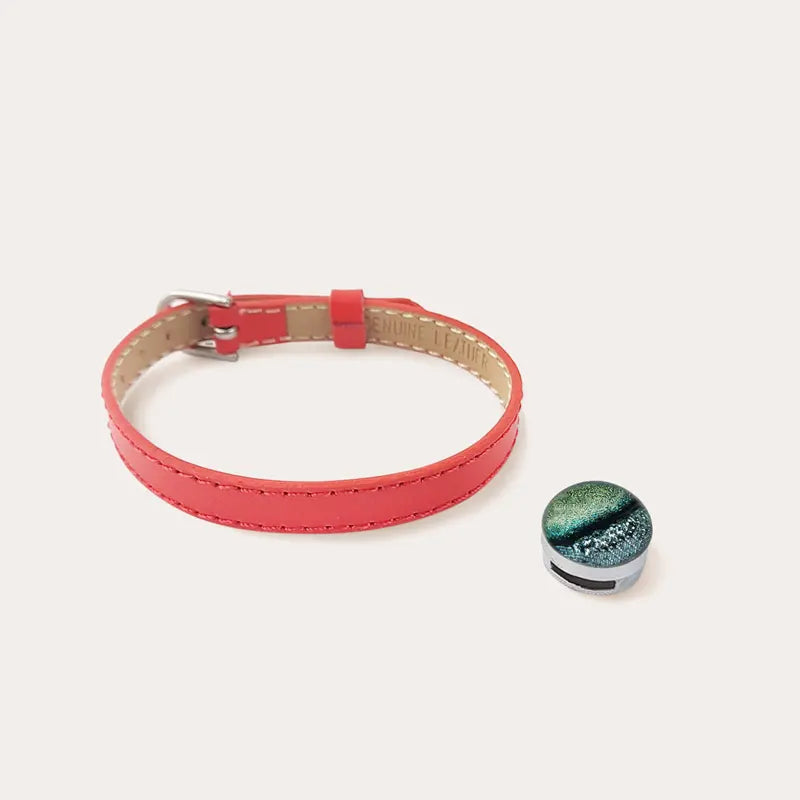 Bracelet cuir femme rouge artisanal vert oryna