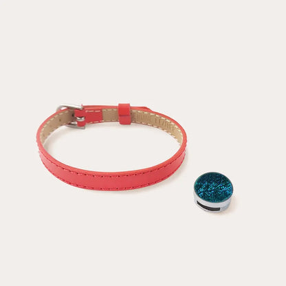 Bracelet cuir femme rouge avec verre de Murano bleu laga