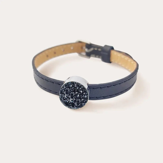 Bracelet cuir noir ajustable et argenté chromia