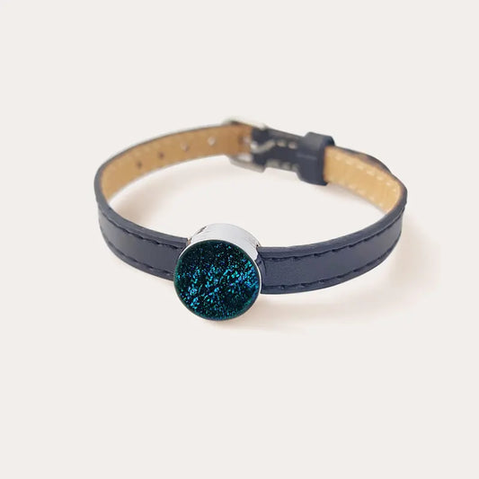 Bracelet cuir noir, artisanal en bleu laga