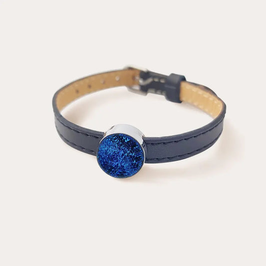 Bracelet cuir noir pour femme et bleu lagonia