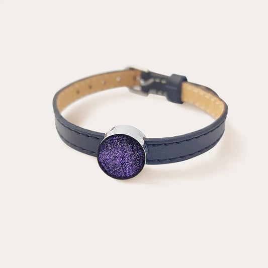 Bracelet cuir noir pour femme violet lilalune