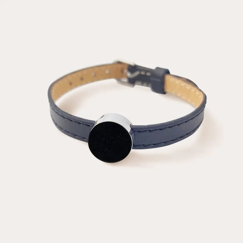 Bracelet cuir noir avec verre bleu albarelle