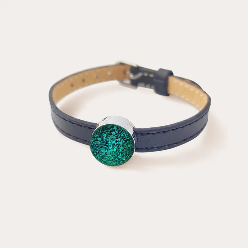 Bracelet cuir réglable artisanal vert emeria