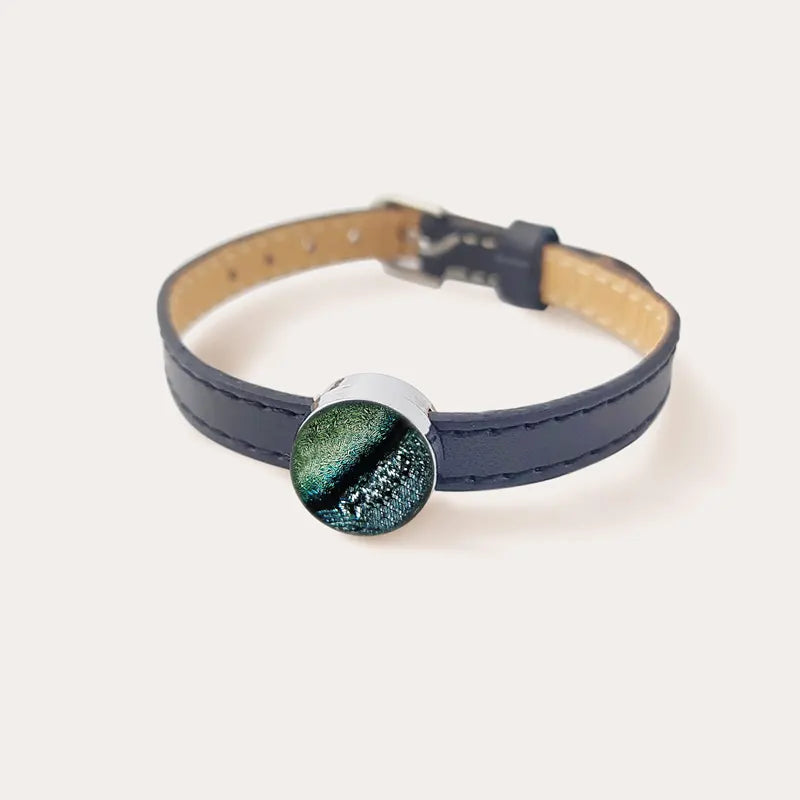 Bracelet cuir réglable pour femme artisanal vert oryna