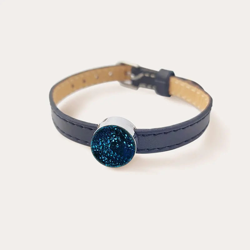 Bracelet cuir réglable pour femme et bleu azuline