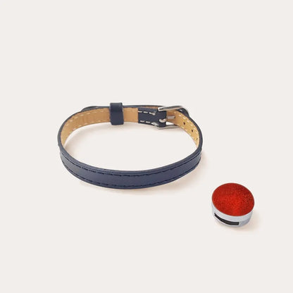 Bracelet cuir réglable avec verre de Murano rouge flambesia