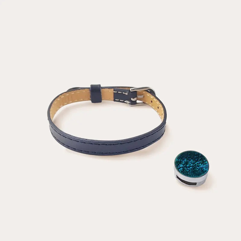 Bracelet cuir réglable avec verre bleu laga