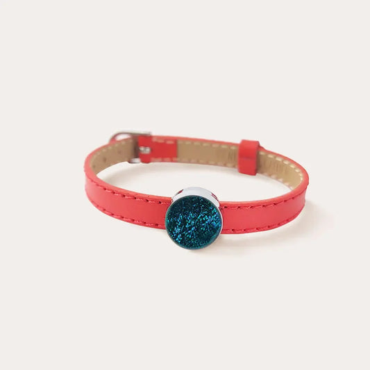 Bracelet cuir rouge femme avec verre de Murano bleu laga