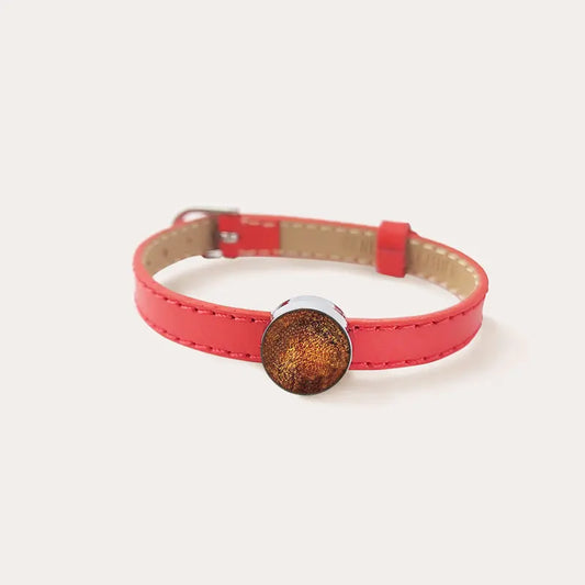 Bracelet cuir rouge femme et verre de Murano marron orange safrane