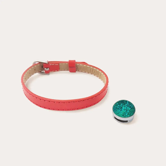 Bracelet cuir rouge, manchette femme vert emeria