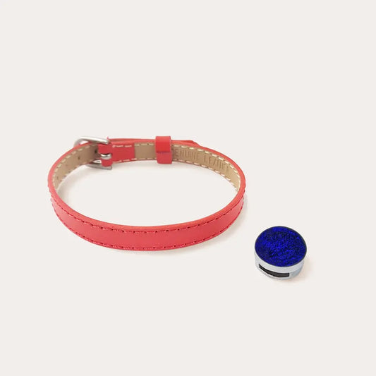 Bracelet cuir rouge avec Murano bleu nocturnelle