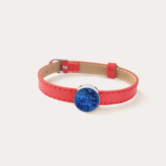 Bracelet cuir rouge et perle de verre bleu lagonia
