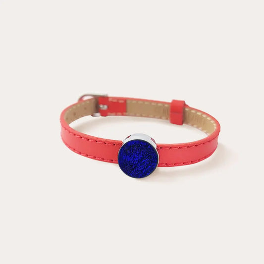 Bracelet cuir rouge et verre de Murano bleu nocturnelle