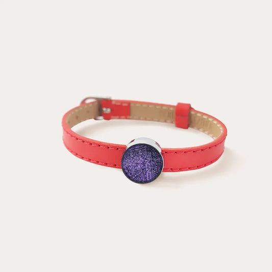 Bracelet cuir rouge et verre de Murano violet lilalune