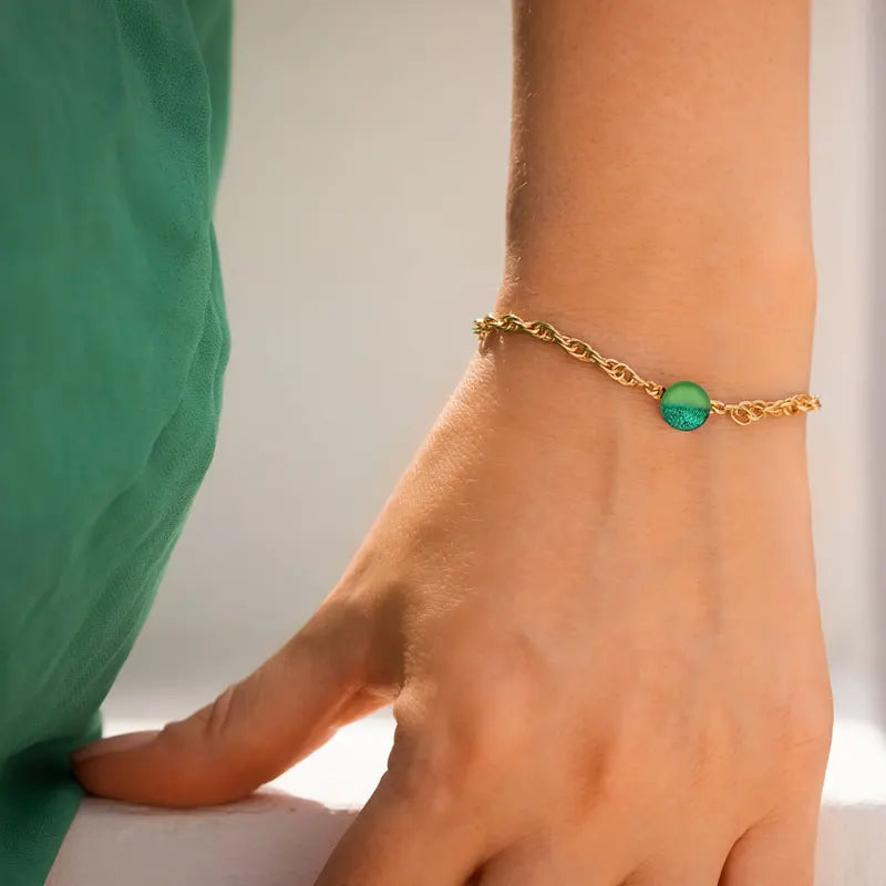 Bracelet large pour femme, doré et vert avantica