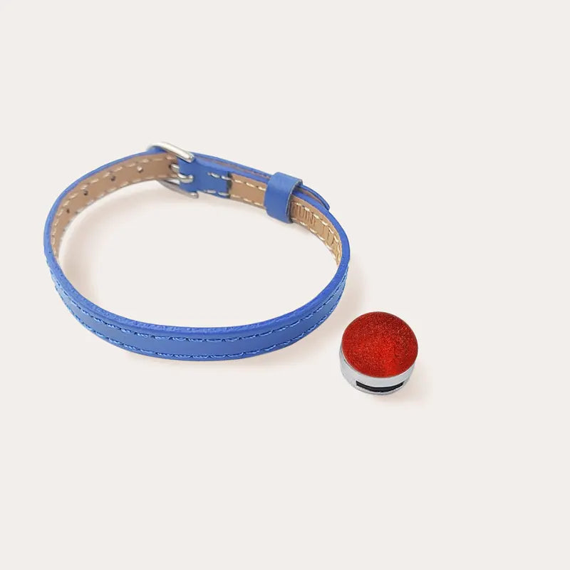 Bracelet femme en cuir bleu, bijoux créateur rouge flambesia