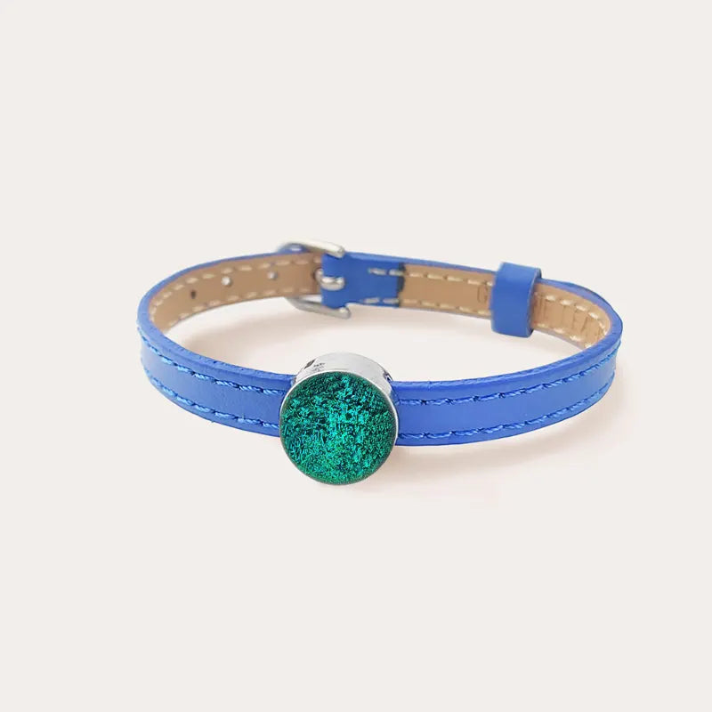 Bracelet femme en cuir bleu, made in France vert emeria