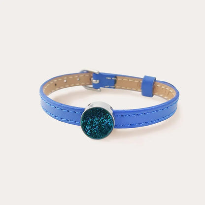 Bracelet femme en cuir bleu avec perle de verre laga