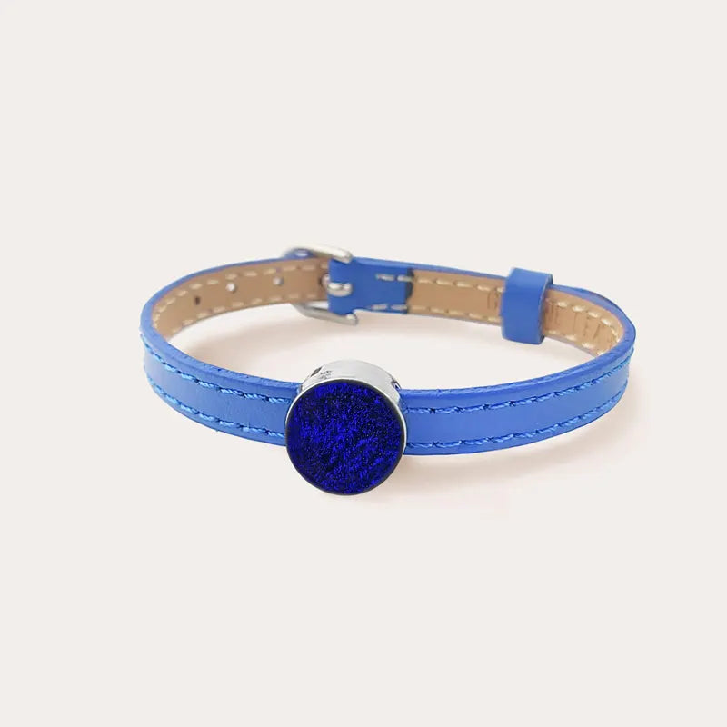 Bracelet femme en cuir bleu avec perles de verre nocturnelle