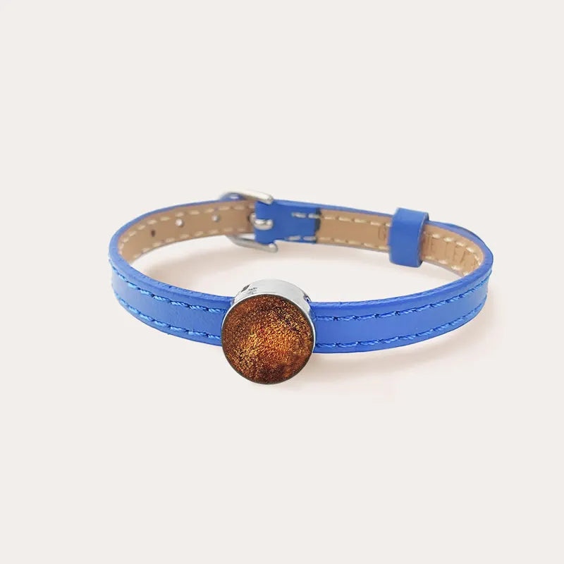 Bracelet femme en cuir bleu secret de marron orange safrane