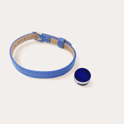 Bracelet femme en cuir bleu avec verre de Murano nocturnelle