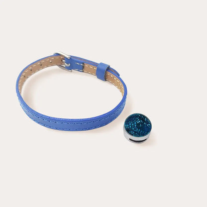 Bracelet femme en cuir bleu avec verre azuline
