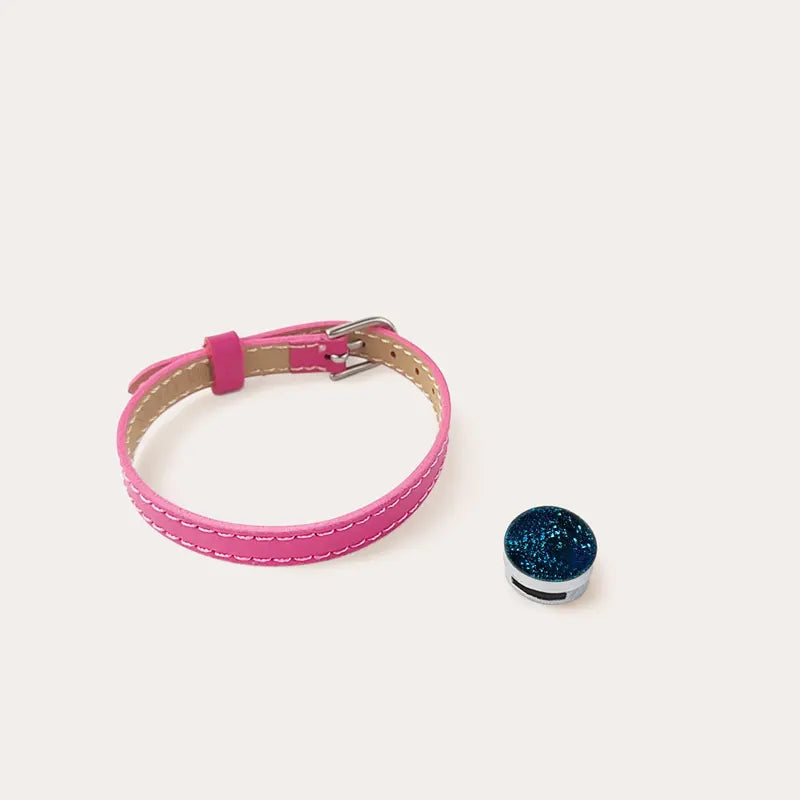 Bracelet femme en cuir rose avec perle de Murano bleu azuline