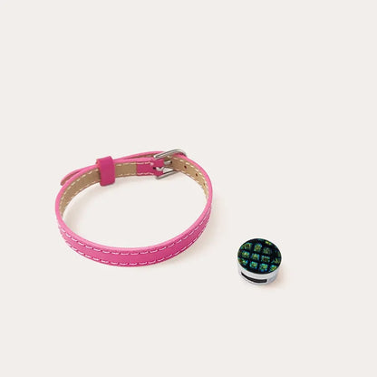 Bracelet femme en cuir rose avec perle de verre vert charmella