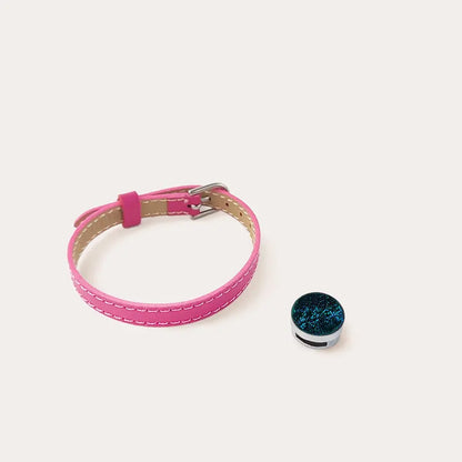 Bracelet femme en cuir rose avec verre bleu laga