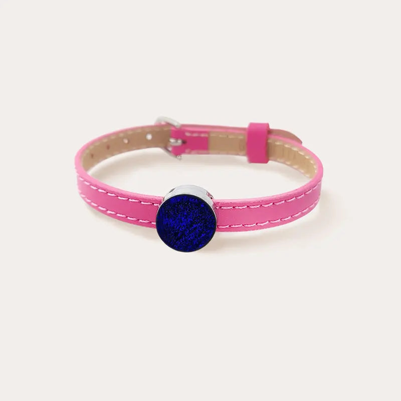 Bracelet femme en cuir rose avec verre de Murano bleu nocturnelle