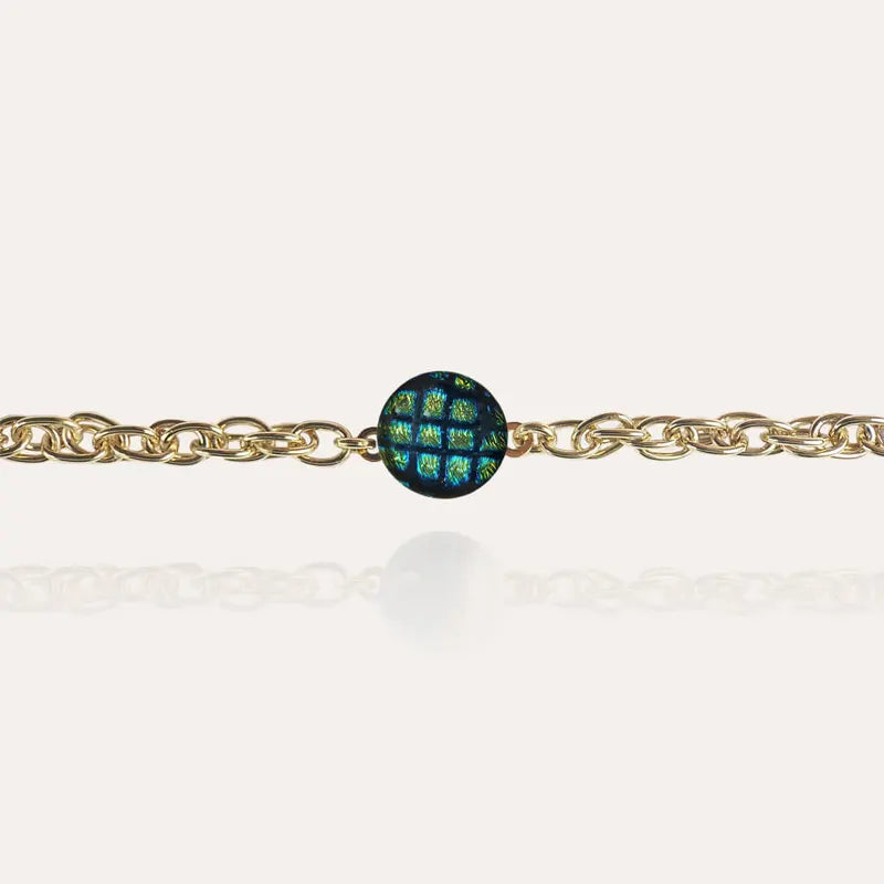 Bracelet en perle de Murano pour femme, plaque or et vert charmella