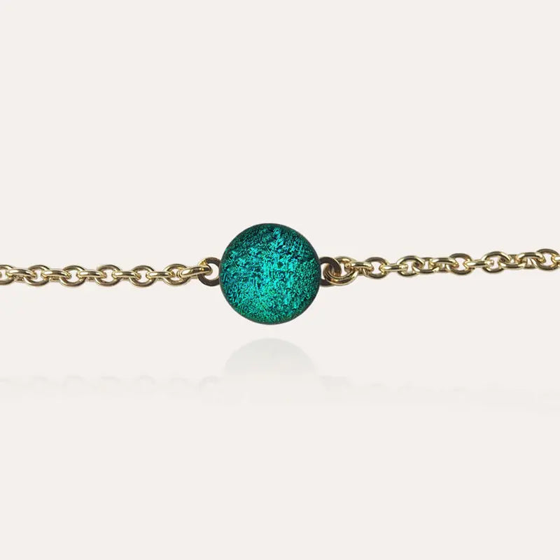 Bracelet fin pour femme verre de Murano doré, vert emeria