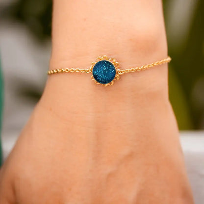 Bracelet fleur ajustable plaqué or bleu azuline