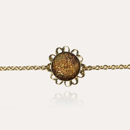 Bracelet fleur chaîne fine en or marron orange alara