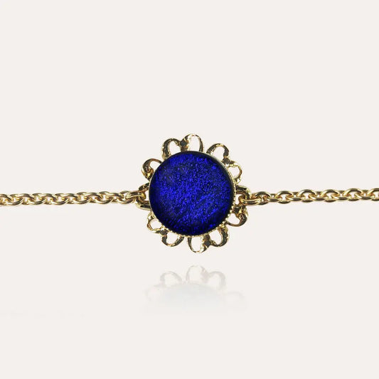Bracelet fleur marque de luxe plaqué or bleu nocturnelle