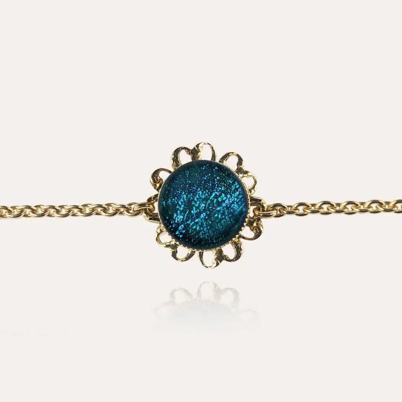Bracelet fleur bijoux créateur plaqué or bleu laga