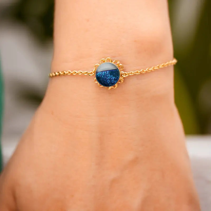 Bracelet fleur pour femme plaqué or bleu bleuange