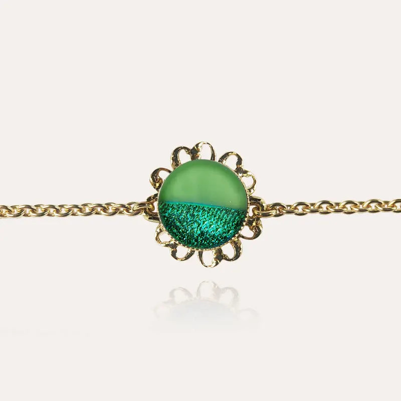 Bracelet fleur femme luxe doré vert avantica
