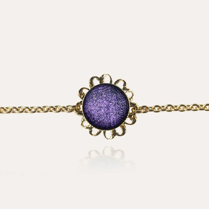 Bracelet fleur perle de verre ado fille 12 ans doré violet lilalune